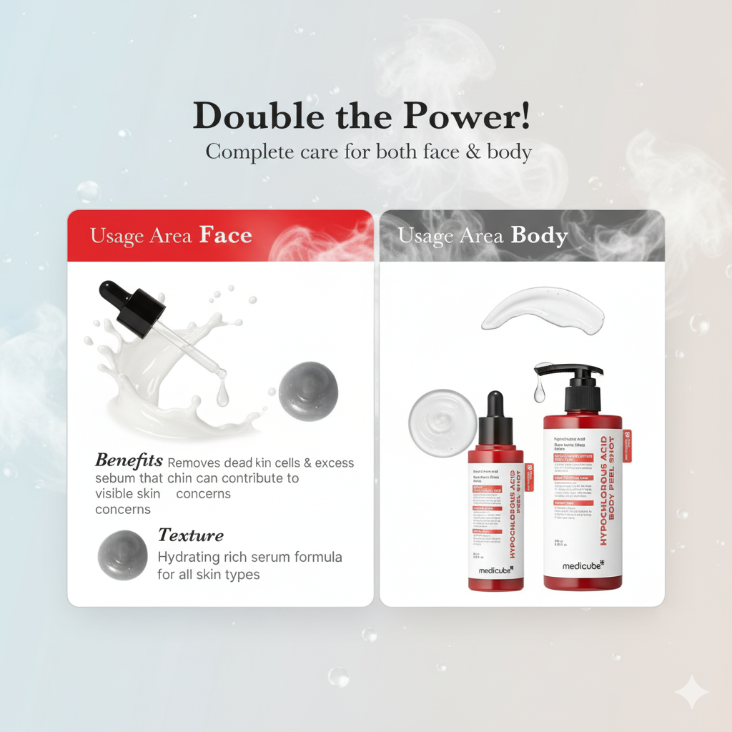 Hypochlorous Acid Rice Peel Shot Duo for Face & Body